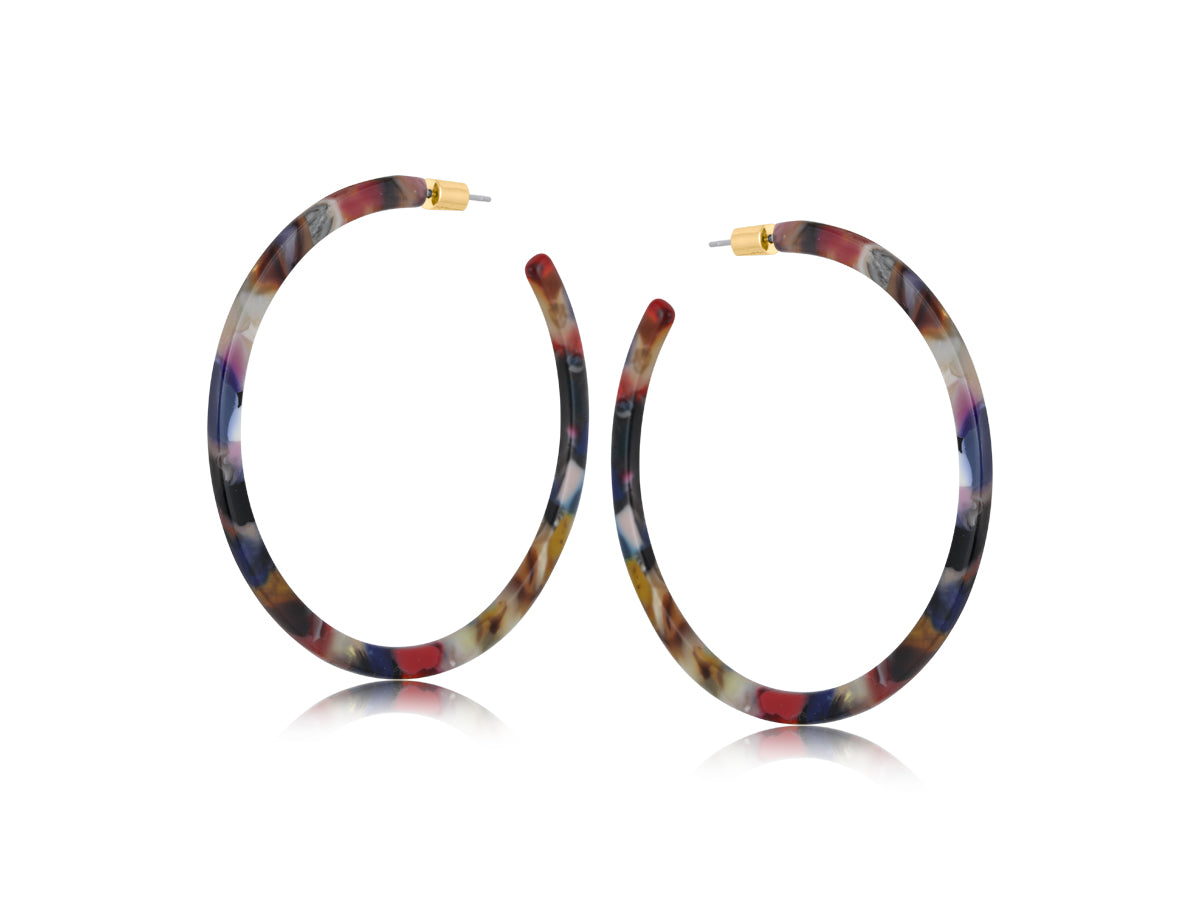 Sustainable Oversized Resin Earrings - Red Blue & Grey Mix