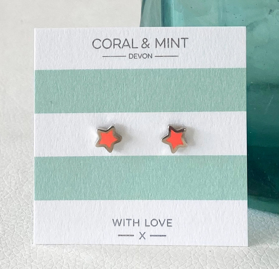 Enamel Star Studs - Neon Coral
