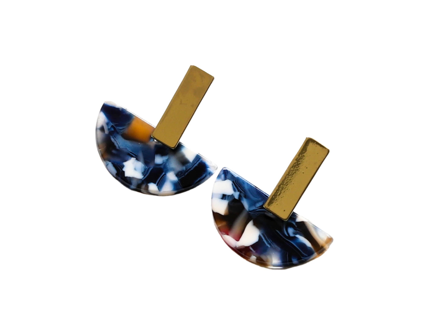 Florentine Resin Half Disc Earrings - Blue