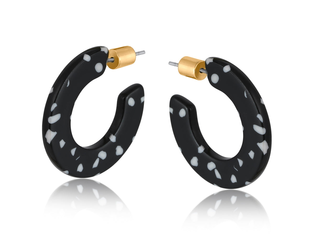 Sustainable Flat Resin Hoop Earrings - Black