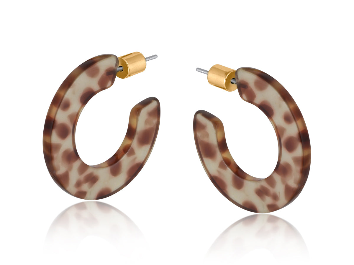 Sustainable Flat Resin Hoop Earrings - Brown
