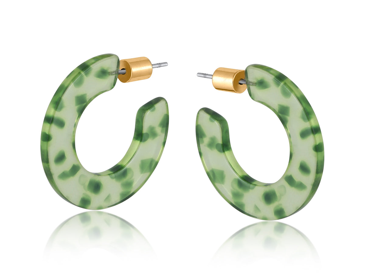 Sustainable Flat Resin Hoop Earrings - Green