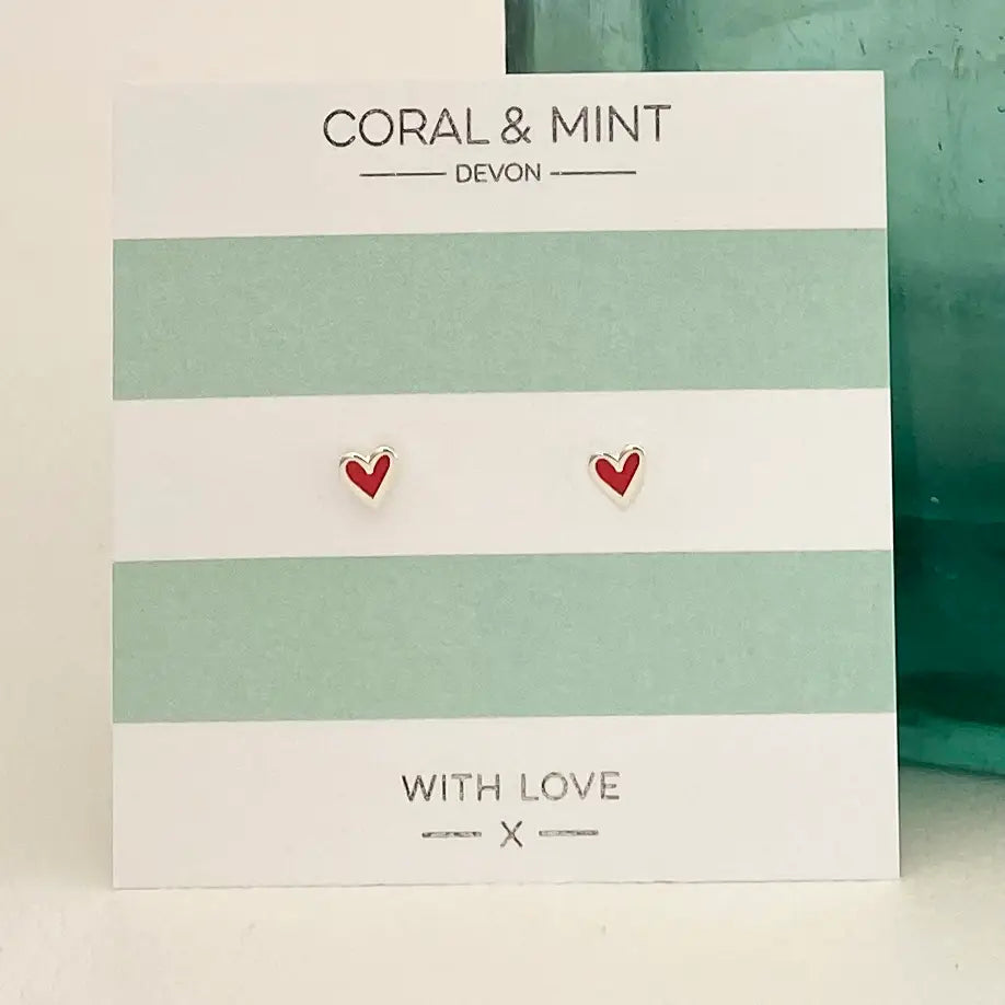 Enamel Heart Studs Berry Red