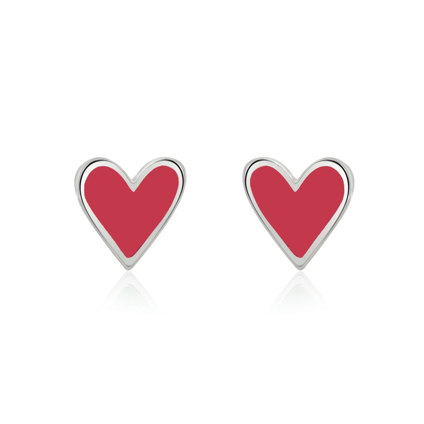 Enamel Heart Studs Berry Red