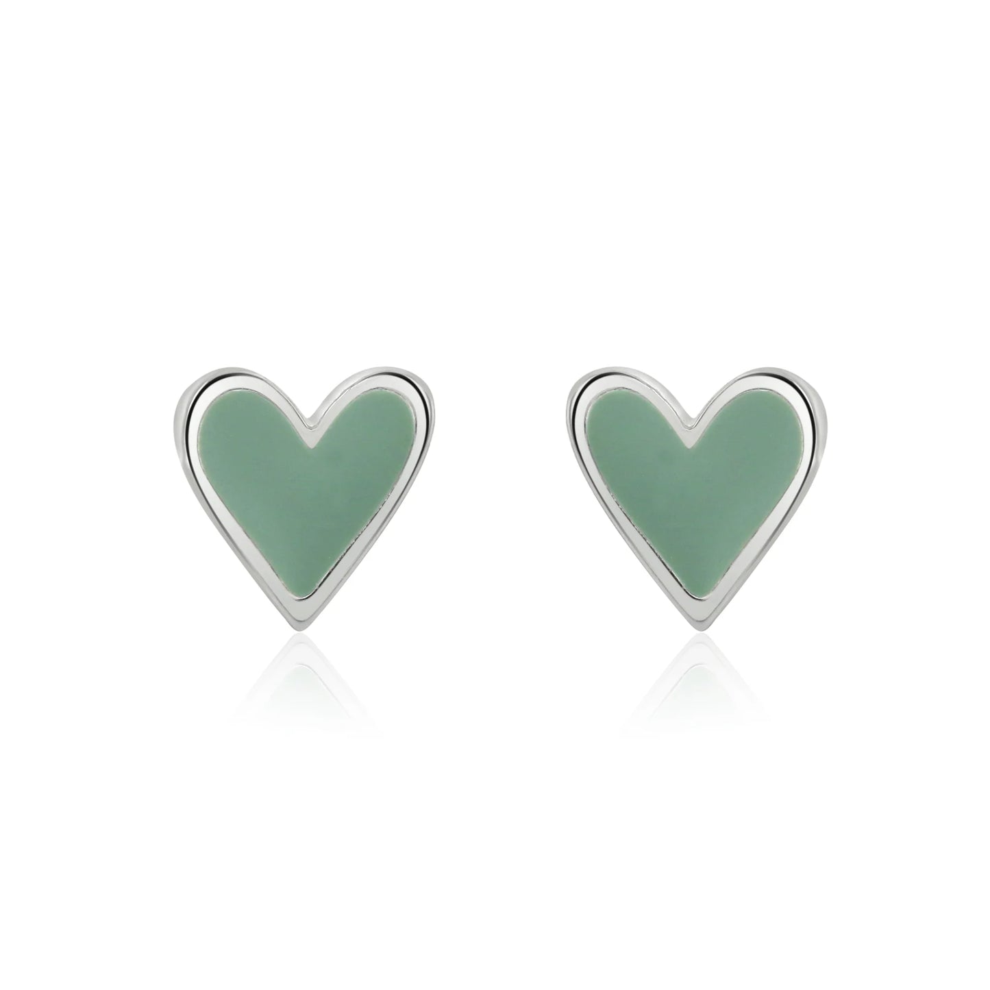 Enamel Heart Studs Mint Green