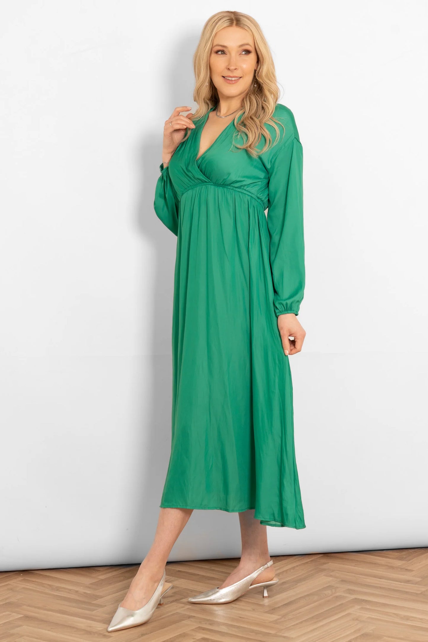 Faux Wrap Dress - Green