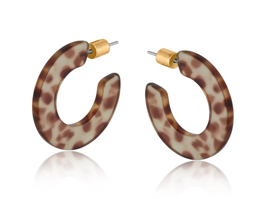 Sustainable Flat Resin Hoop Earrings - Brown