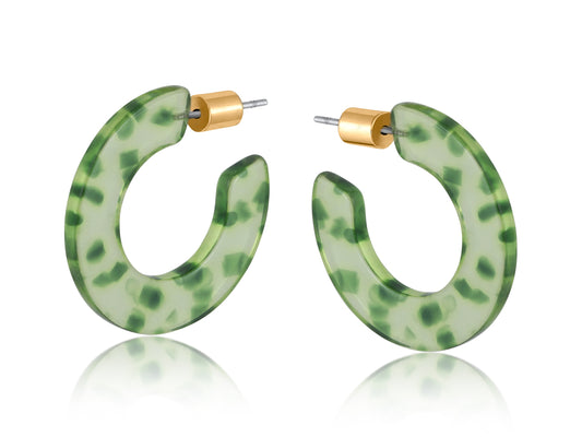 Sustainable Flat Resin Hoop Earrings - Green