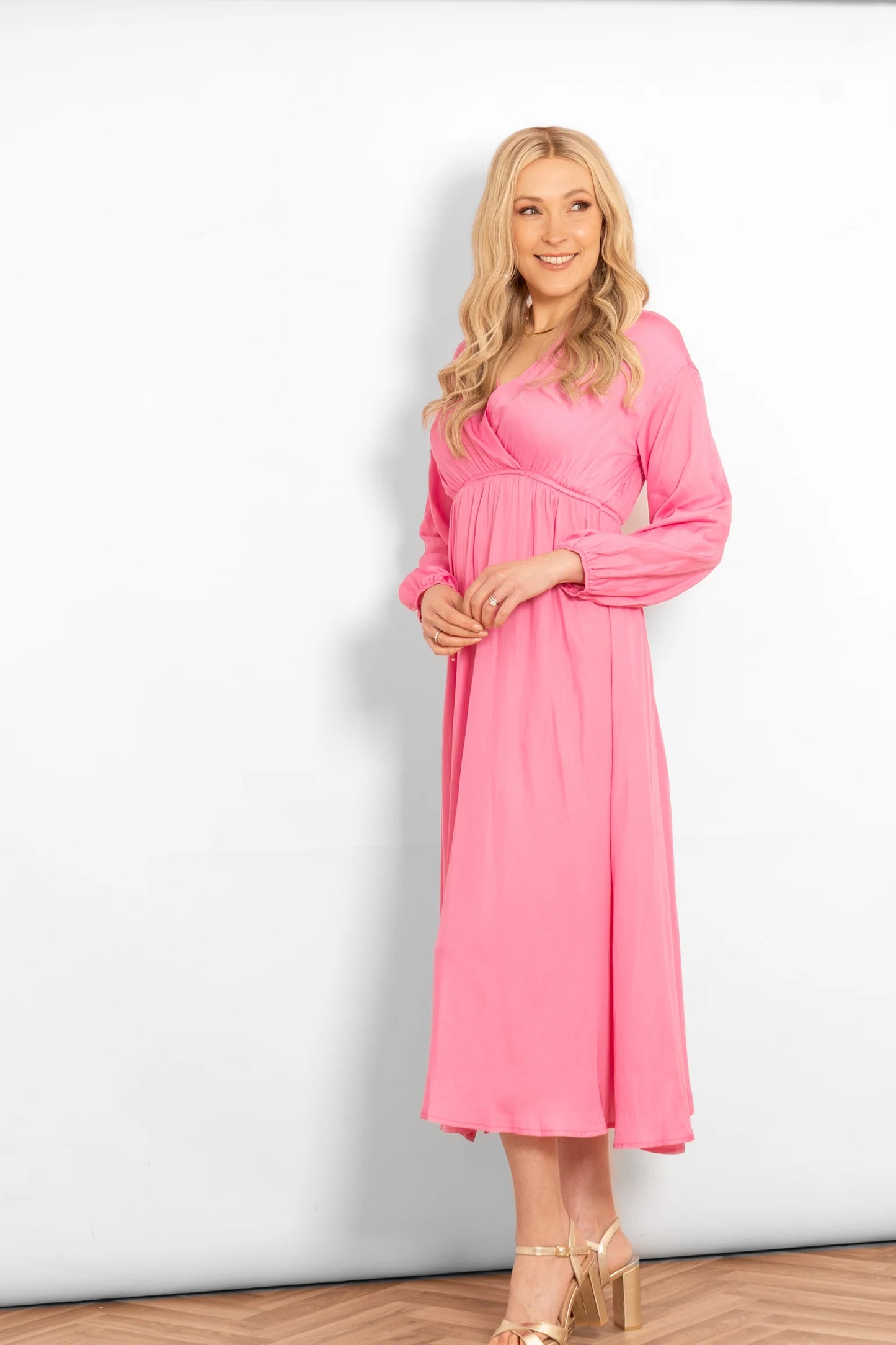 Faux Wrap Dress - Pink