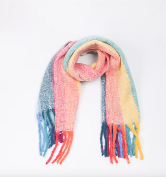 Rainbow Tasselled Stripe Blanket Scarf