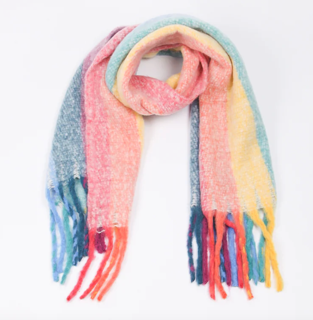 Eliza Heavyweight Scarf - Multi, Vertical Rainbow Stripe