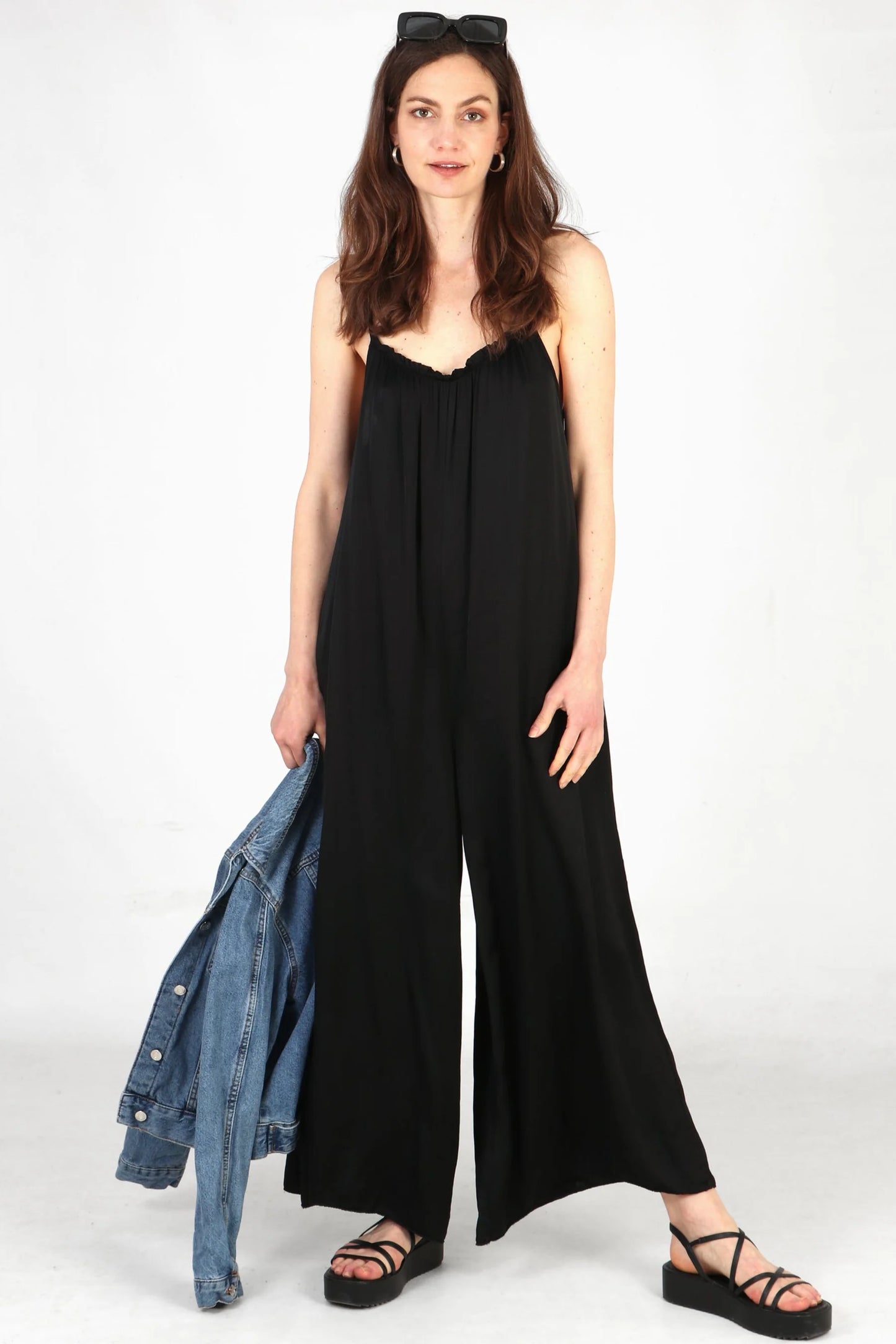 Silky Wide Leg Jumpsuit - Black