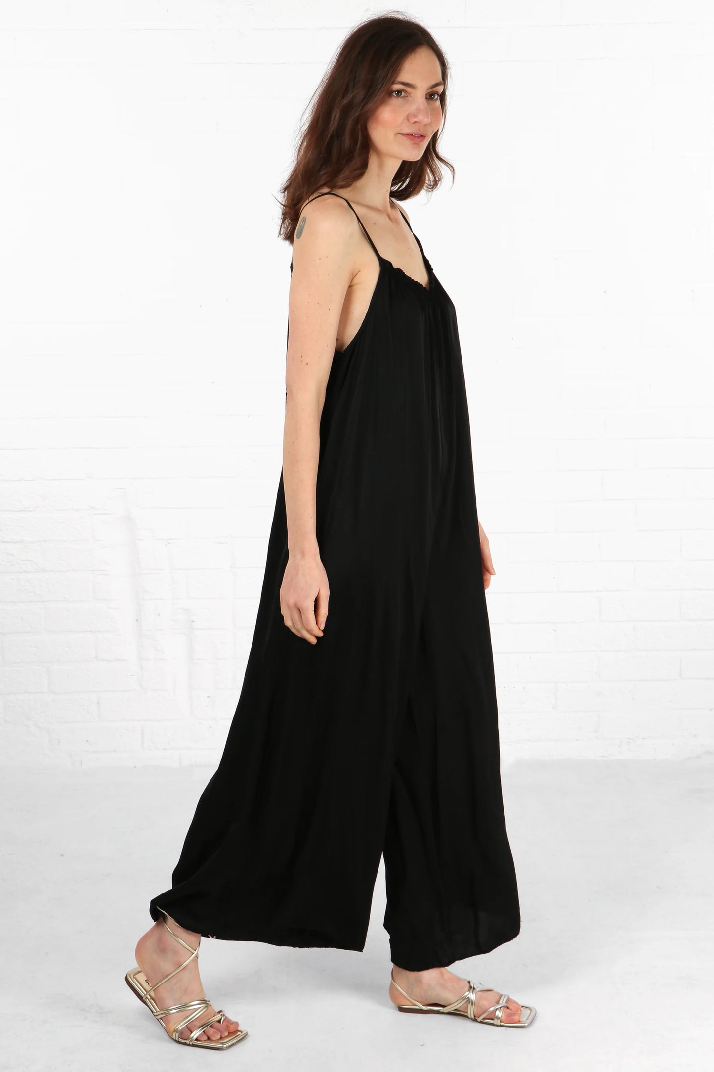Silky Wide Leg Jumpsuit - Black
