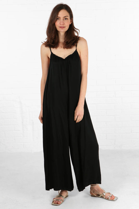 Silky Wide Leg Jumpsuit - Black