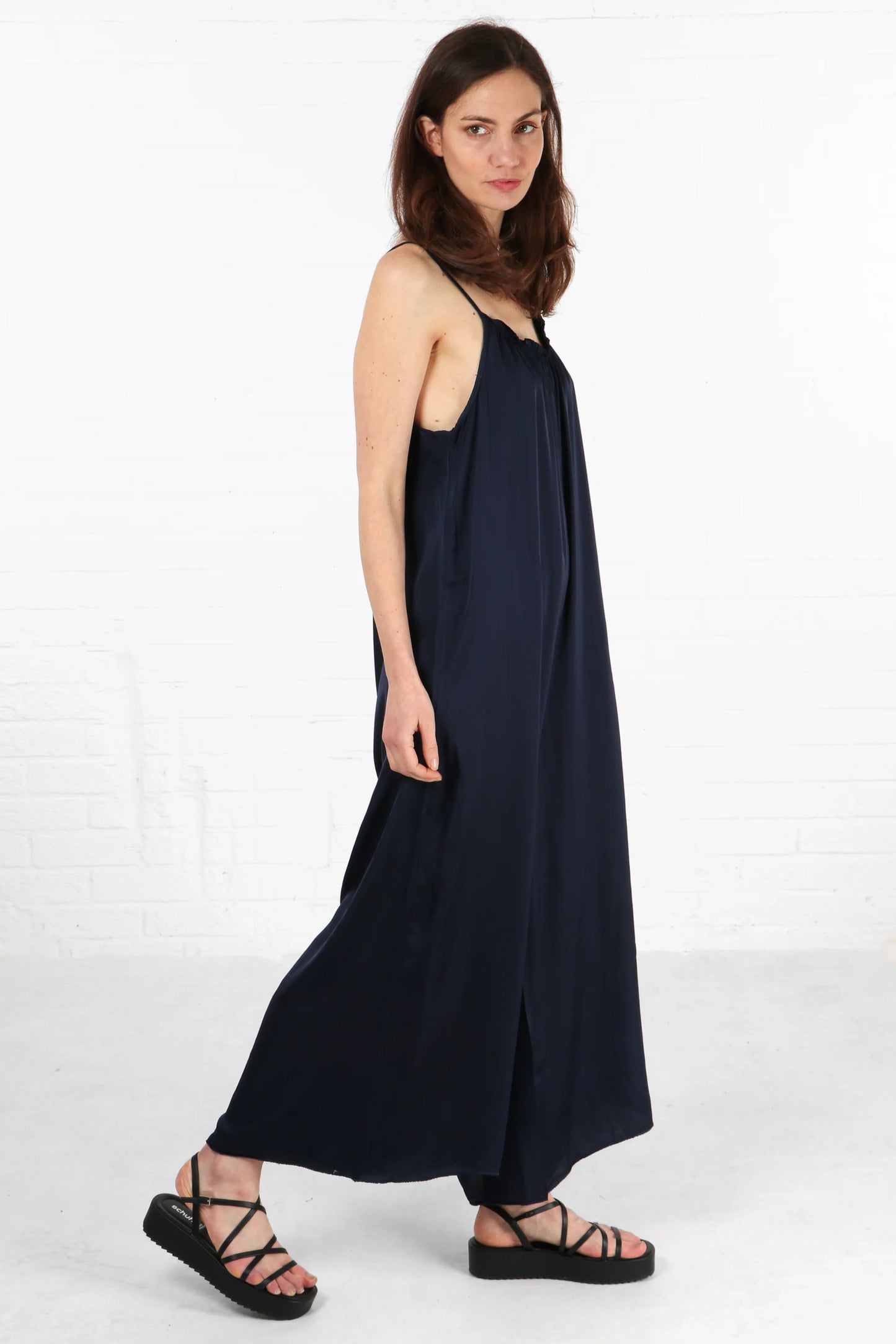 Silky Wide Leg Jumpsuit - Navy